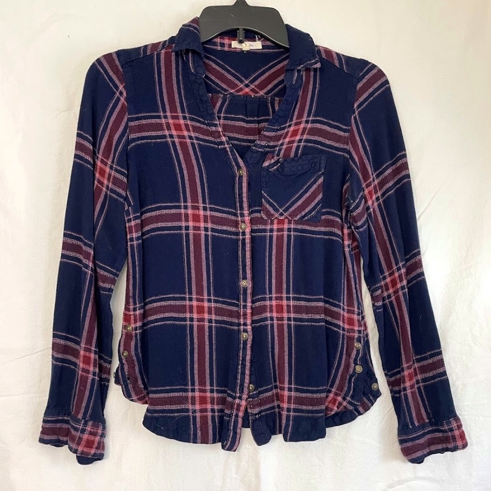Navy and Maroon Plaid Button Down Shirt